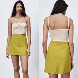 Zara Chartreuse A-Line Mini Skirt